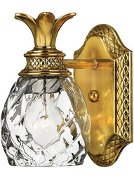 Pineapple Single Bath Sconce With Clear Optic Glass in Burnished Brass.